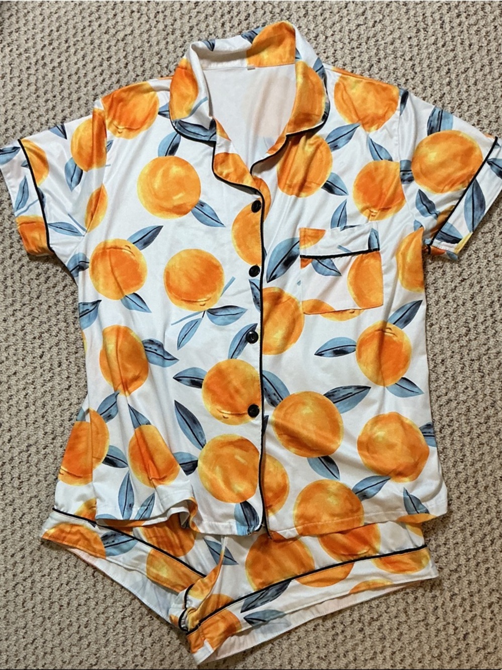 Orange Print Short Pajama Set. Size L